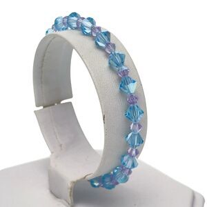 Purple Blue Crystal Beaded Bracelet | Vintage Sterling Silver 925 | 7"